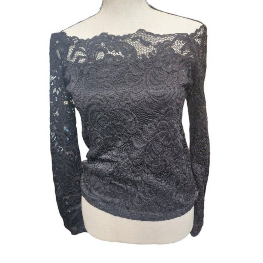 Ambiance Black Off Shoulder Lace Top Size Large Goth Elegant